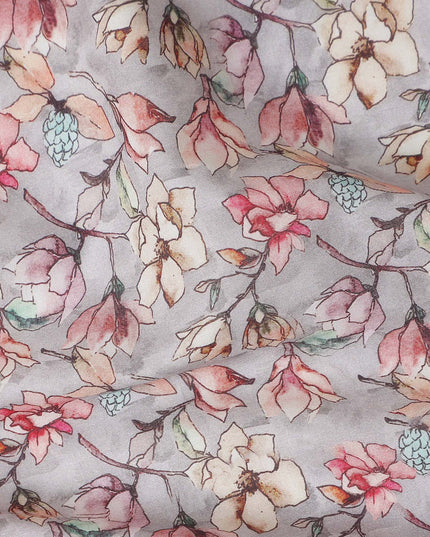 Dove Grey Floral Lawn Fabric 110cm