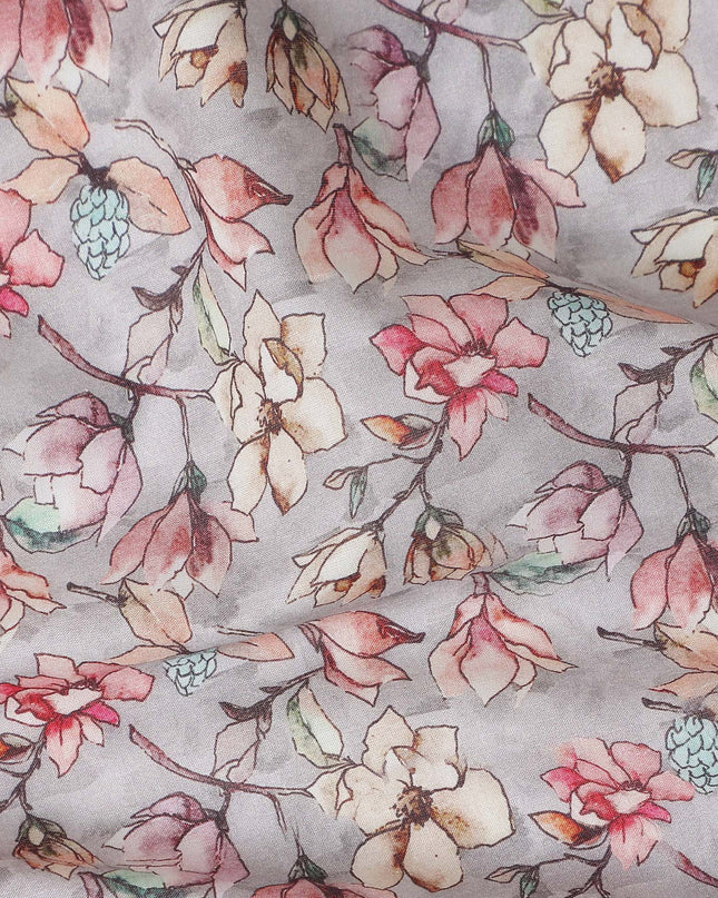 Dove Grey Floral Lawn Fabric 110cm