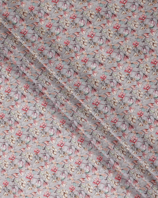 Dove Grey Floral Lawn Fabric 110cm