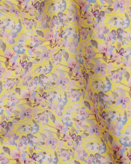 Golden Yellow Floral Lawn Fabric 110cm