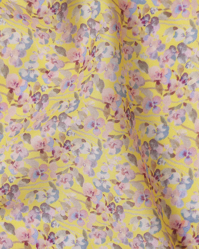 Golden Yellow Floral Lawn Fabric 110cm