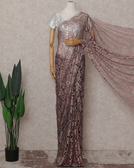Dusty Rose Floral French Chantilly Lace Saree