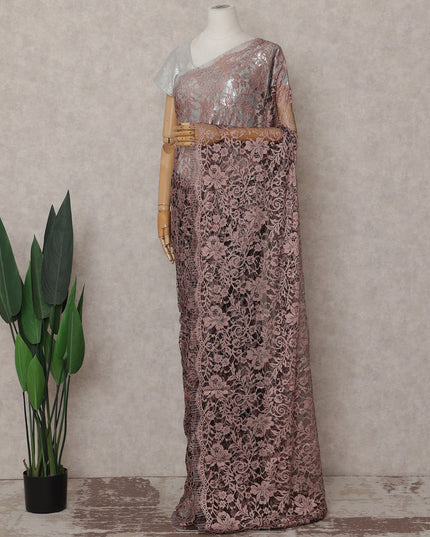 Dusty Rose Floral French Chantilly Lace Saree