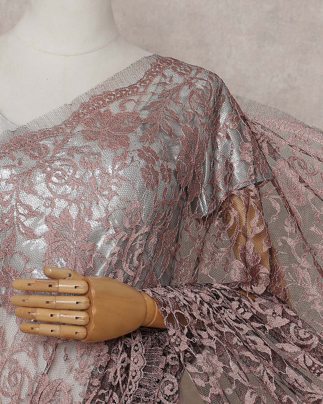Dusty Rose Floral French Chantilly Lace Saree