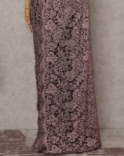 Dusty Rose Floral French Chantilly Lace Saree