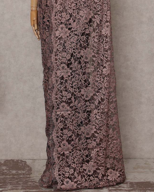 Dusty Rose Floral French Chantilly Lace Saree