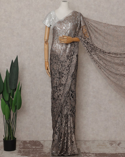 Bronze Pewter Floral French Chantilly Lace Saree