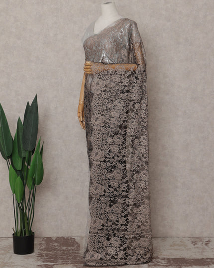 Bronze Pewter Floral French Chantilly Lace Saree