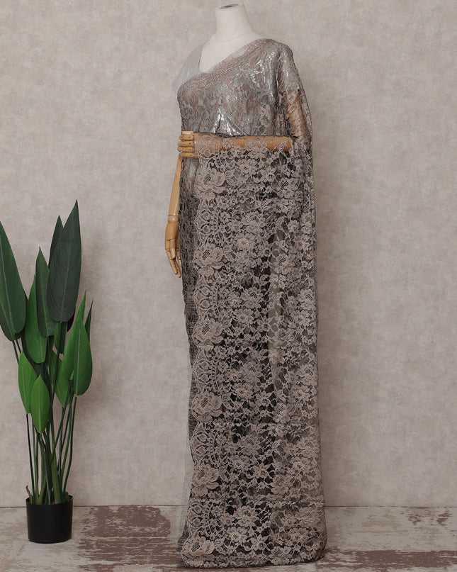 Bronze Pewter Floral French Chantilly Lace Saree