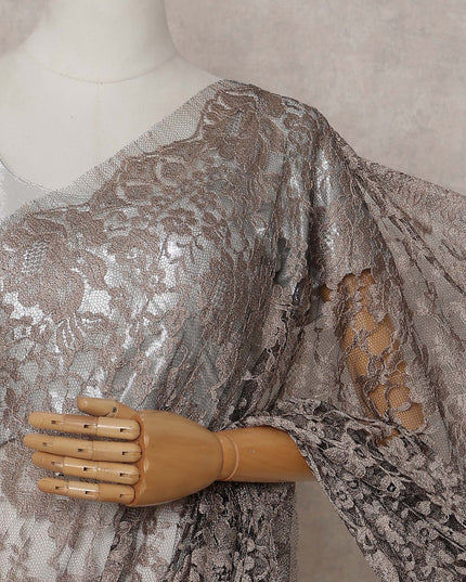 Bronze Pewter Floral French Chantilly Lace Saree