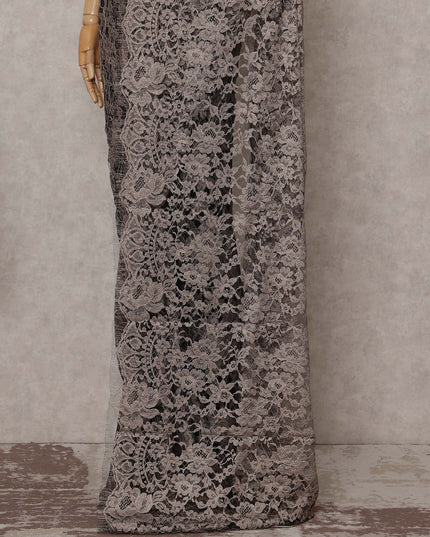 Bronze Pewter Floral French Chantilly Lace Saree