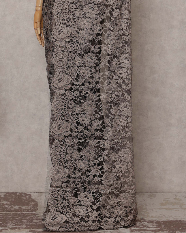 Bronze Pewter Floral French Chantilly Lace Saree