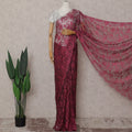 Raspberry Magenta Floral French Chantilly Lace Saree