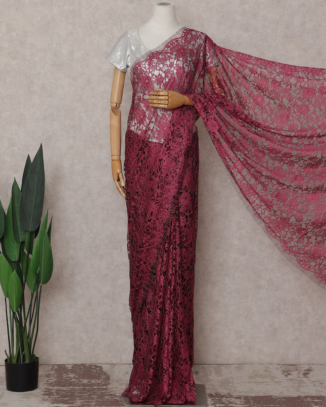 Raspberry Magenta Floral French Chantilly Lace Saree