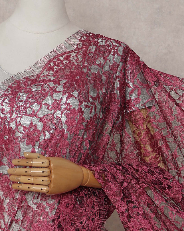 Raspberry Magenta Floral French Chantilly Lace Saree