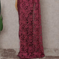 Raspberry Magenta Floral French Chantilly Lace Saree