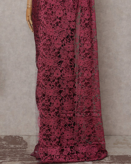 Raspberry Magenta Floral French Chantilly Lace Saree