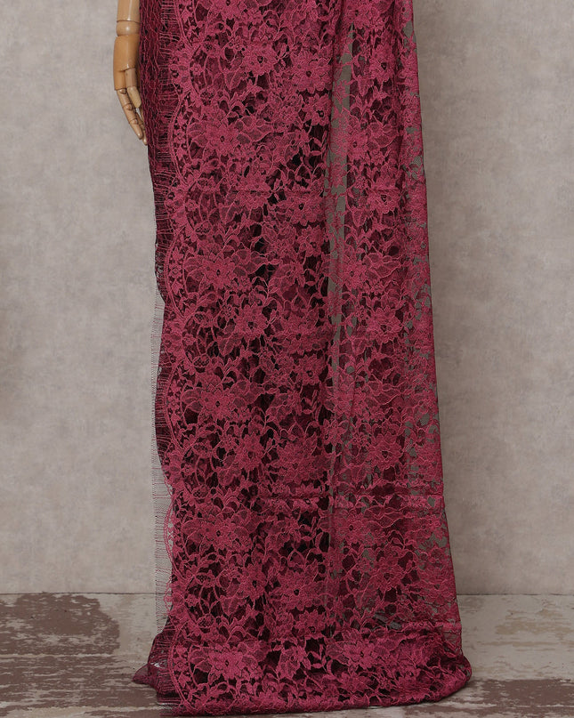 Raspberry Magenta Floral French Chantilly Lace Saree