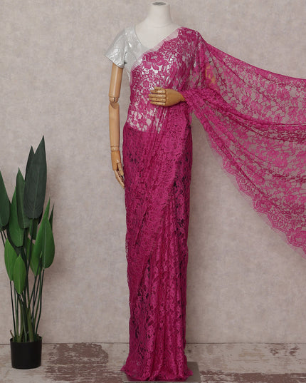 Rani Fuchsia Floral French Chantilly Lace Saree