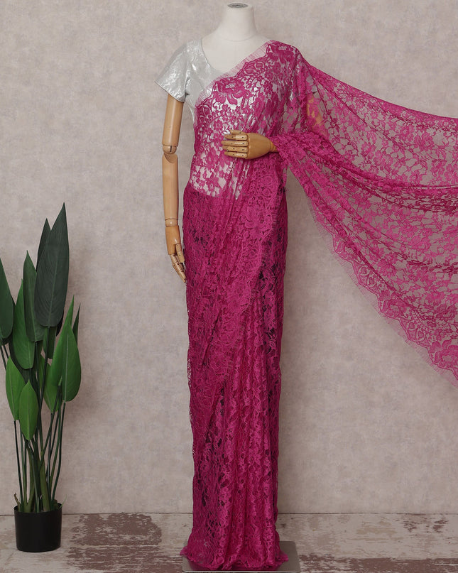 Rani Fuchsia Floral French Chantilly Lace Saree