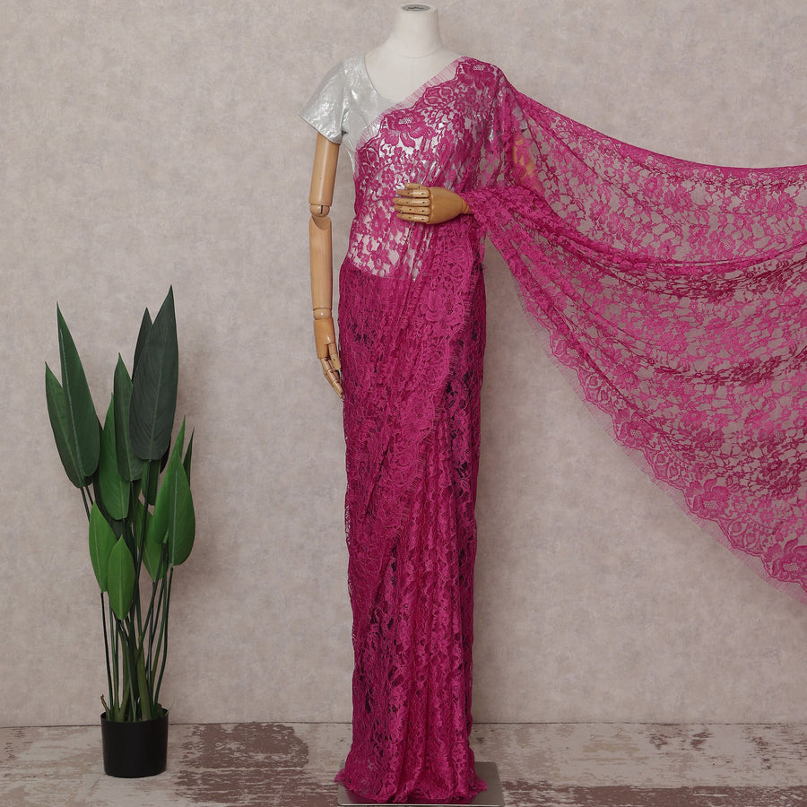 Rani Fuchsia Floral French Chantilly Lace Saree