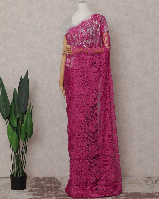 Rani Fuchsia Floral French Chantilly Lace Saree