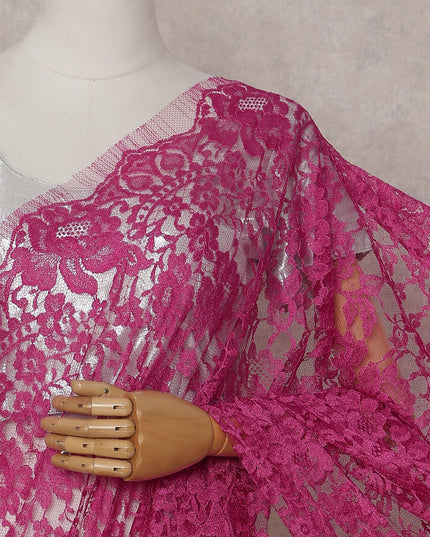 Rani Fuchsia Floral French Chantilly Lace Saree