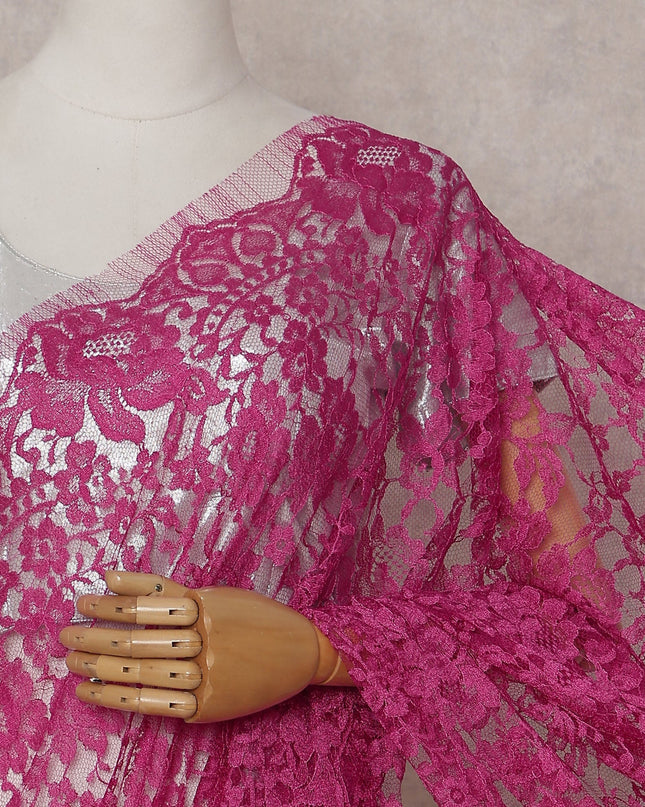 Rani Fuchsia Floral French Chantilly Lace Saree