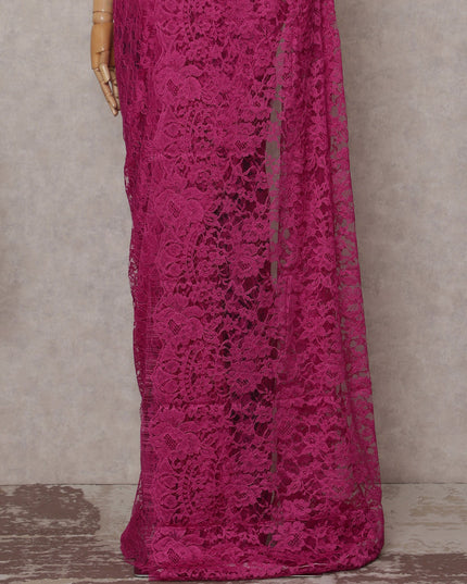Rani Fuchsia Floral French Chantilly Lace Saree