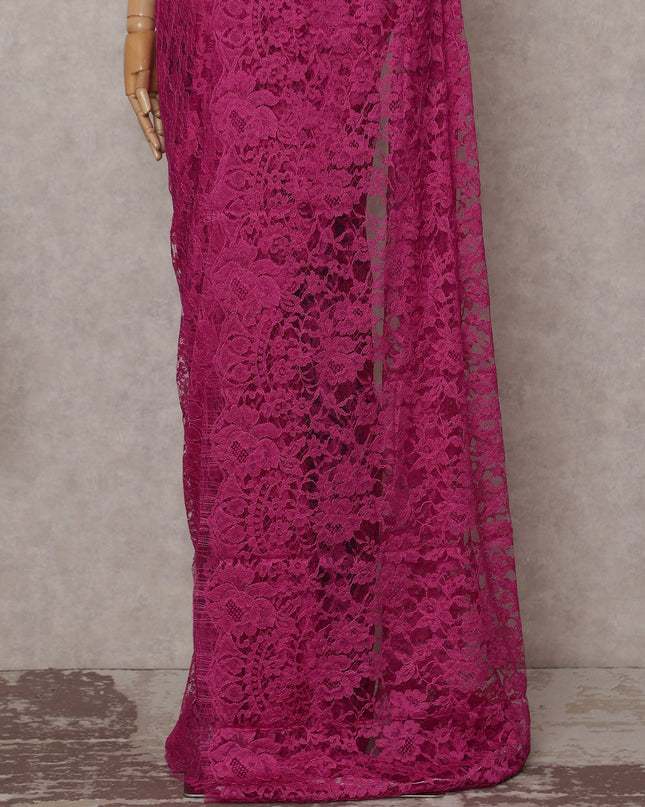 Rani Fuchsia Floral French Chantilly Lace Saree