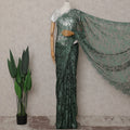 Bottle Green Floral French Chantilly Lace Saree
