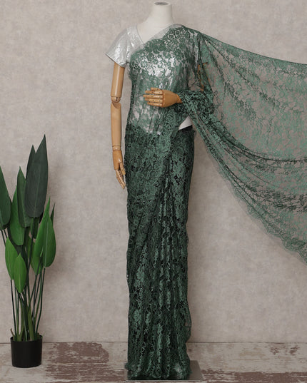 Bottle Green Floral French Chantilly Lace Saree