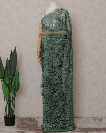 Bottle Green Floral French Chantilly Lace Saree