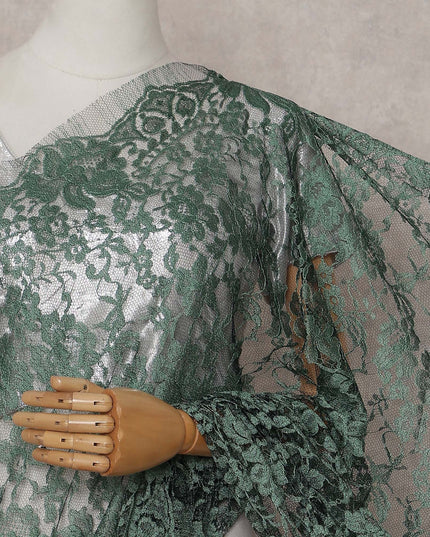 Bottle Green Floral French Chantilly Lace Saree