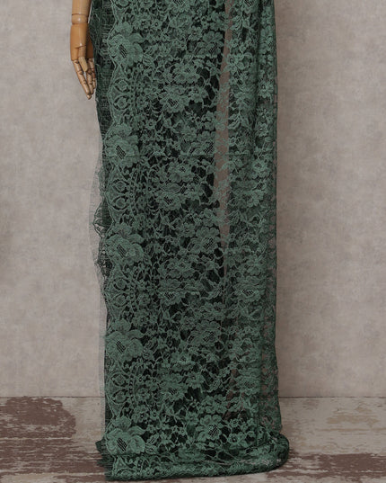 Bottle Green Floral French Chantilly Lace Saree