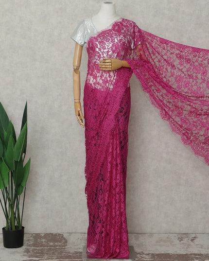 Fuchsia Magenta French Chantilly Lace Saree 5.5m