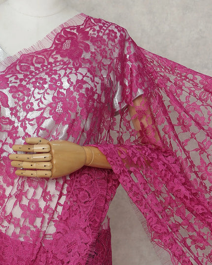 Fuchsia Magenta French Chantilly Lace Saree 5.5m