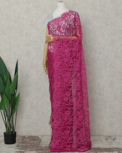 Fuchsia Magenta French Chantilly Lace Saree 5.5m