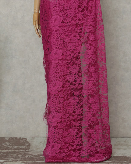 Fuchsia Magenta French Chantilly Lace Saree 5.5m
