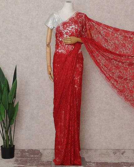 Scarlet Red French Chantilly Lace Saree 5.5m