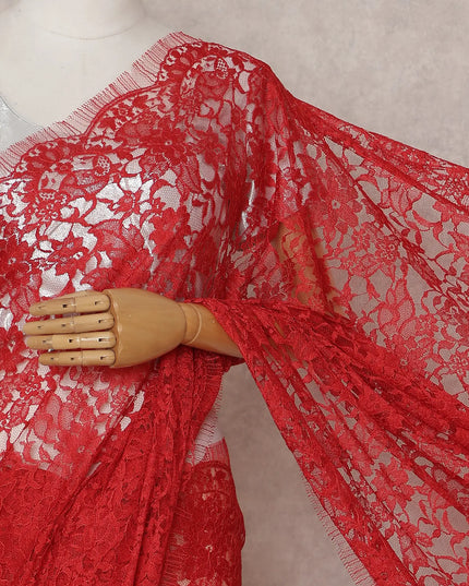 Scarlet Red French Chantilly Lace Saree 5.5m