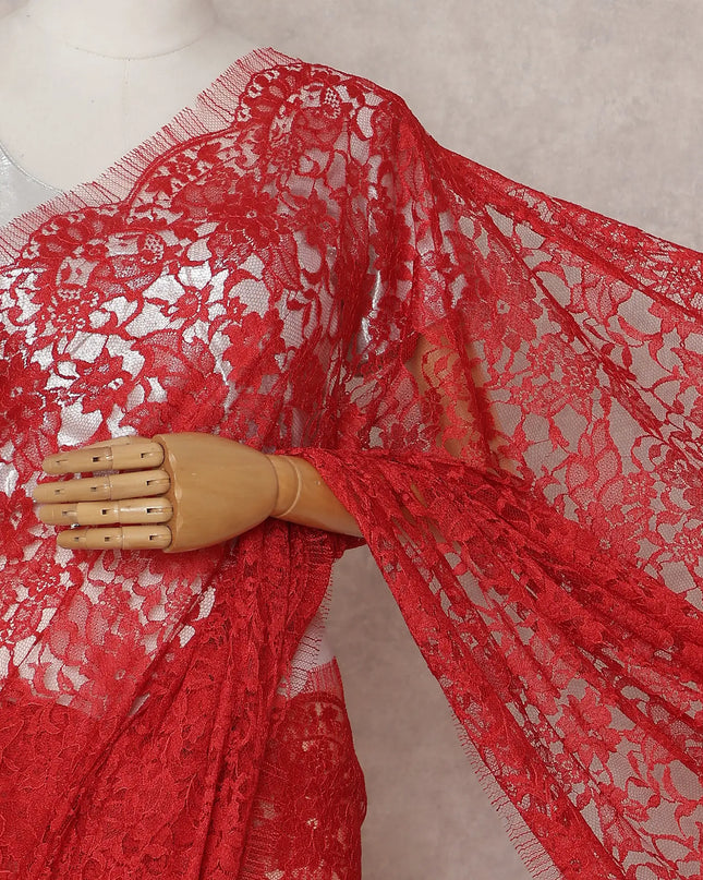Scarlet Red French Chantilly Lace Saree 5.5m
