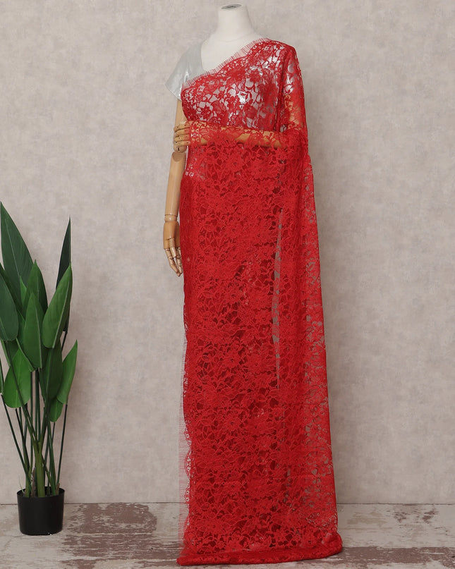 Scarlet Red French Chantilly Lace Saree 5.5m