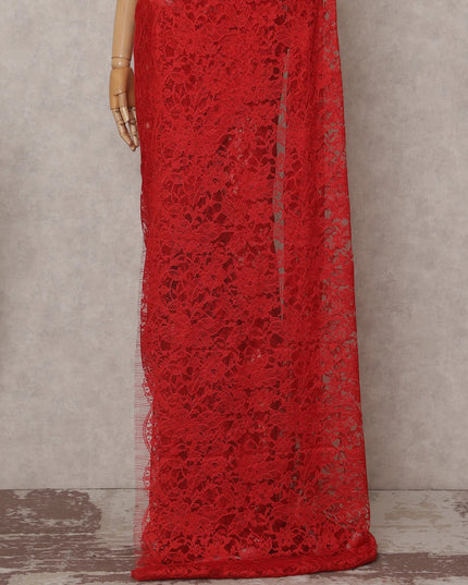 Scarlet Red French Chantilly Lace Saree 5.5m