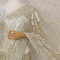 Ivory Gold French Chantilly Lace Saree 5.5m