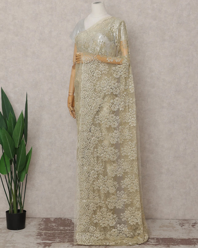 Ivory Gold French Chantilly Lace Saree 5.5m
