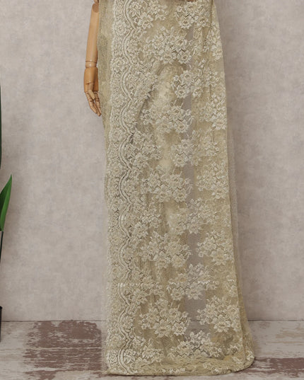 Ivory Gold French Chantilly Lace Saree 5.5m