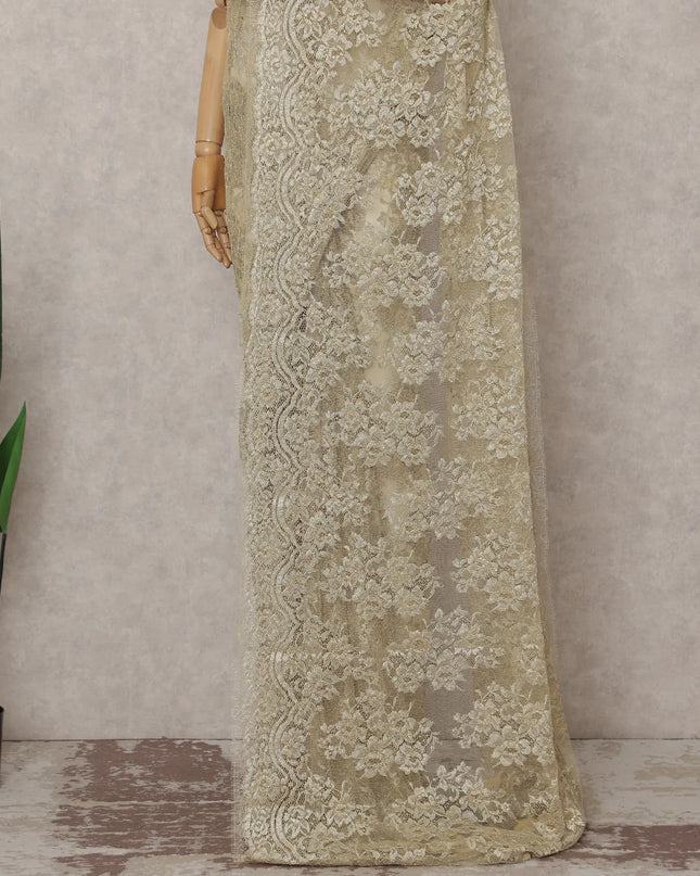 Ivory Gold French Chantilly Lace Saree 5.5m