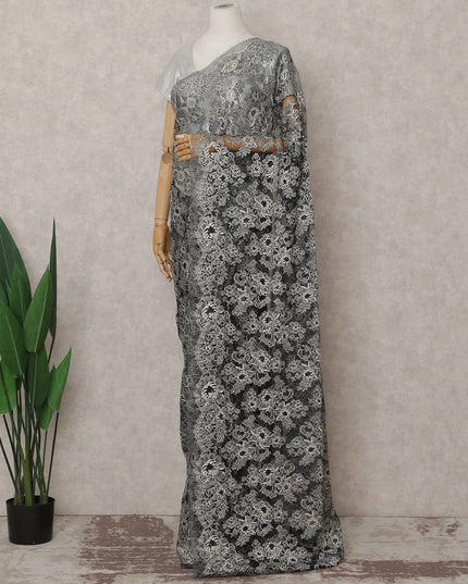 Charcoal Grey French Chantilly Lace Saree 5.5m