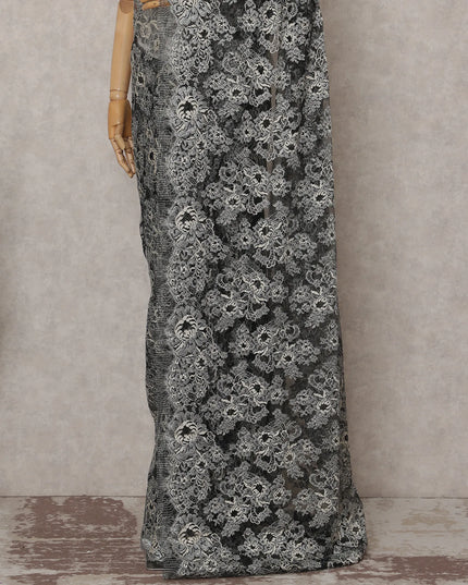 Charcoal Grey French Chantilly Lace Saree 5.5m